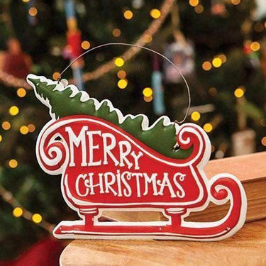 Merry Christmas Metal Sleigh Hanger - The Fox Decor